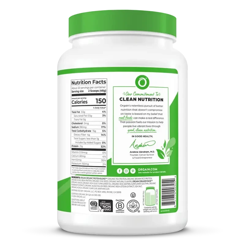Organic Plant Protein Powder Vanilla Bean